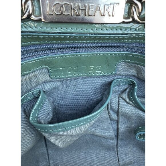 RARE VTG Y2K Lockheart shoulder teal blue patent leather bag large with dustbag - Picture 11 of 15